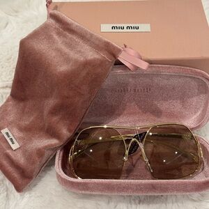 Miu Miu Gold Frame Sunglasses with Pink Velvet Case